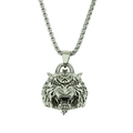 Detailed view of an antique silver tiger cremation urn necklace with a sturdy box chain - Box Chain / Antique Silver