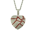 Pendentif cœur hip hop avec émail rouge craquelé et chaîne torsadée en argent brillant - Chaîne Torsadée Acier Inox Pendentif Cœur Brisé / Argent