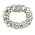 Dettaglio del bracciale cubano argento da 21mm con strass e chiusura a scatola hip hop - Argento (Strass Bianchi)