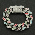 Collana Cuban Link da uomo con gemme colorate e cristalli placcati in argento - Argento (Strass Colorato)