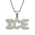 Dettaglio del ciondolo con lettere ICE color argento con strass incastonati a mano - Argento - 0.3*75cm Catena a Corda