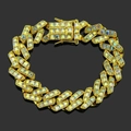 Hip-hop gold plated Cuban link bracelet with square multi-color AB rainbow rhinestones - Gold (AB Color Rhinestone)