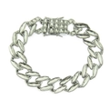 Hip hop silver Cuban bracelet with grey marquise-cut stones and zircon buckle - Silver (White Rhinestone)