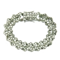 Silver Cuban link bracelet with iced out square crystals and heavy duty fold-over clasp - Silver (White Rhinestone)