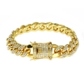 Men's hip-hop gold plated Cuban link bracelet with iced out rhinestone buckle - Gold