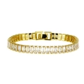Lussuoso bracciale tennis placcato oro con zirconi rettangolari e chiusura a scatto - Oro