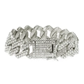 Bracciale Cuban Link da uomo in argento 20mm con cristalli pavé e chiusura sicura - Argento