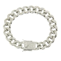 Pulsera cubana Miami plateada con cierre de mariposa y circonitas blancas puras - Plateado