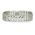 Mens wide silver geometric link bracelet with hollow circular frames and pyramid studs - Silver