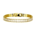 Heren tennisarmband verguld met baguette-cut zirkonia en klassieke vouwsluiting - Goud