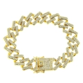 Pulsera cubana hip hop 15mm de oro para hombre con pavé de diamantes y cierre cuadrado - Dorado
