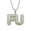 Collar con colgante de letra FU plateado con diamantes brillantes y cadena de cuerda - Cadena de cuerda 0.3*75cm / Plateado