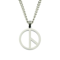 Detailed macro view of the polished silver peace sign pendant on a twist chain necklace - Silver