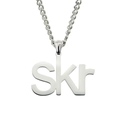 Dettaglio del ciondolo con lettera Skr in argento con catena stile hip-hop lucida - Argento-Catena a Maglia Classica in Acciaio Inossidabile 0,3*60cm