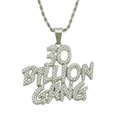 Silver hip hop necklace with 30 Billion Gang letter pendant and iced out crystals - Silver - 0.3*75cm Rope Chain