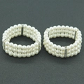 Three-layer faux pearl bangle with sparkling silver-tone crystal spacers for women - Silver Style 1