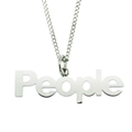 Detailed view of silver titanium steel People letter pendant with a fine curb chain - Curb Chain / 0.3*60cm / Silver