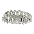 Pulsera cubana de 20mm para hombre en plata con brillantes strass estilo hip-hop - Plateado