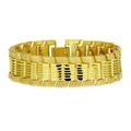 Brede herenarmband van goud met textuur en matte en gepolijste rechthoekige schakels - Goud