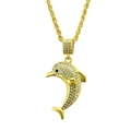 Men's hip hop dolphin pendant necklace in gold finish with white rhinestones - Gold