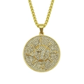 Macro detail of gold-plated number 7 pendant necklace with iced-out crystals on box chain - 0.3*75cm Box Chain / Gold