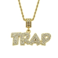 Detailopname van de vergulde TRAP-hanger met fonkelende kristallen en gedraaide ketting - 75cm Touwketting / Goud
