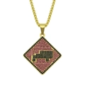 Macro detail of gold hip hop pendant with pink and black rhinestones in a truck shape - Gold Car Style (0.3*75cm Box Chain)