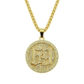 Collana hip-hop placcata oro 18K con ciondolo tondo ghiacciato e cristalli su catena box - Targhetta Rotonda / Catena Box 0.3*75cm / Oro