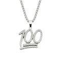 Detail van hiphop zilveren ketting met met diamanten ingelegde 100 emoji hanger - Zilveren Stijl / 0.3*75cm Doos Ketting / Zilver