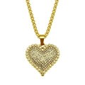 Gold-plated heart pendant necklace with micro-paved rhinestones and rolo chain for women - Gold (Box Chain)