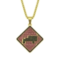 Collana hip hop dorata con ciondolo a forma di auto in zirconi rosa e neri scintillanti - Catena a Griglia Dorata