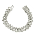 Detail of 15mm silver cuban link bracelet with pave-set cubic zirconia and square clasp - Silver