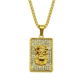 Collar hip hop con colgante de retrato de Jesús dorado y brillantes diamantes de imitación - Cadena de caja 0.3*75cm / Dorado