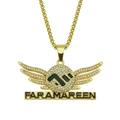 Collier hip hop doré avec ailes d'ange, gravure FARAMAREEN et pierres en CZ - Chaîne de boîte 0.3*75cm / Doré