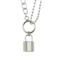 Minimalistische silberne Vorhängeschloss-Halskette mit doppelter Kugel- und Gliederkette - Silber