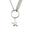 Collana punk a doppia catena in acciaio inossidabile con pendente a stella e anello tondo - Argento