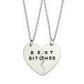 Two-piece split heart best friends necklace set with engraved letters on silver chains - Silver