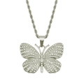 Silberne Schmetterlingskette mit weißen Kristallen an einer metallischen Seilkette - Seilkette Schmetterling Stil / Silber