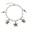 Vintage silver sea turtle starfish and seahorse charm bracelet with adjustable chain link - Silver