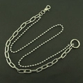 Double-layered silver metal pant chain featuring oval links and fine beads with snap hooks - Silver (Layered)