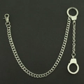 Silver punk pants chain with handcuff charms and lobster clasp for streetwear style - Silver (Single Layer)