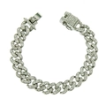 Hip-hop silver Cuban link bracelet with iced-out pave rhinestones and box clasp - Silver