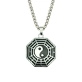 Collar con colgante de Tai Chi Bagua en plata con cadena de acero para hombre y mujer - Plateado (Octagonal)