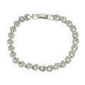 Close-up of silver heart link bracelet with sparkling crystals and snap closure - Silver