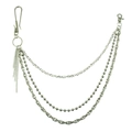 Catena per portafoglio punk a tre strati in metallo argento con perline e maglie - Design a 3 strati / Argento