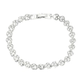 Close-up of heart-shaped links encrusted with sparkling cubic zirconia on silver bracelet - Silver