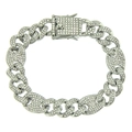 Detail of silver plated iced out Cuban chain bracelet with rhinestone pavé pig nose clasp - Silver (Bracelet)-8inch