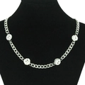 Streetwear silver stainless steel Cuban chain necklace featuring multiple smiley pendants - Silver Smiley Pendant (45cm)