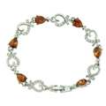 Hollow heart bracelet with colorful teardrop rhinestones and silver metal finish - Silver Bracelet (Orange Teardrop Rhinestone) / Orange