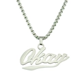 Hip hop silver stainless steel necklace with cursive okay letter pendant on square chain - Silver Okay Letter Style